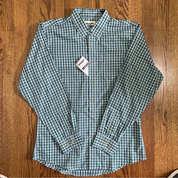 Wrangler Riata Boys Button Down Collar Green Plaid Long Sleeve Size XL - Picture 1 of 10